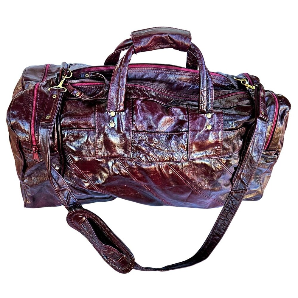 USC Trojans Vintage Patchwork Maroon Leather Duffel 22" Carroll Leather 70s-80s - Picture 5 of 12